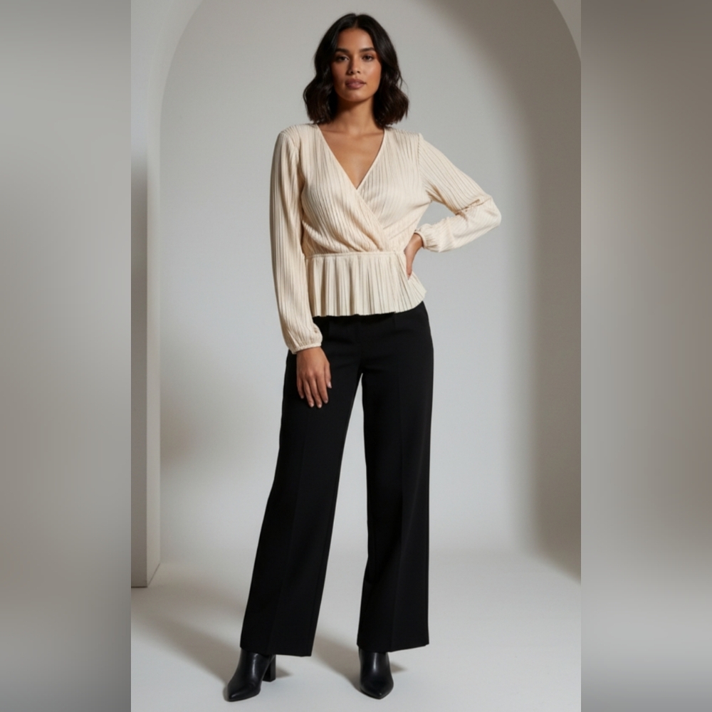 Daniel Rainn Ivory Pleated Surplice Peplum Blouse Small NWT